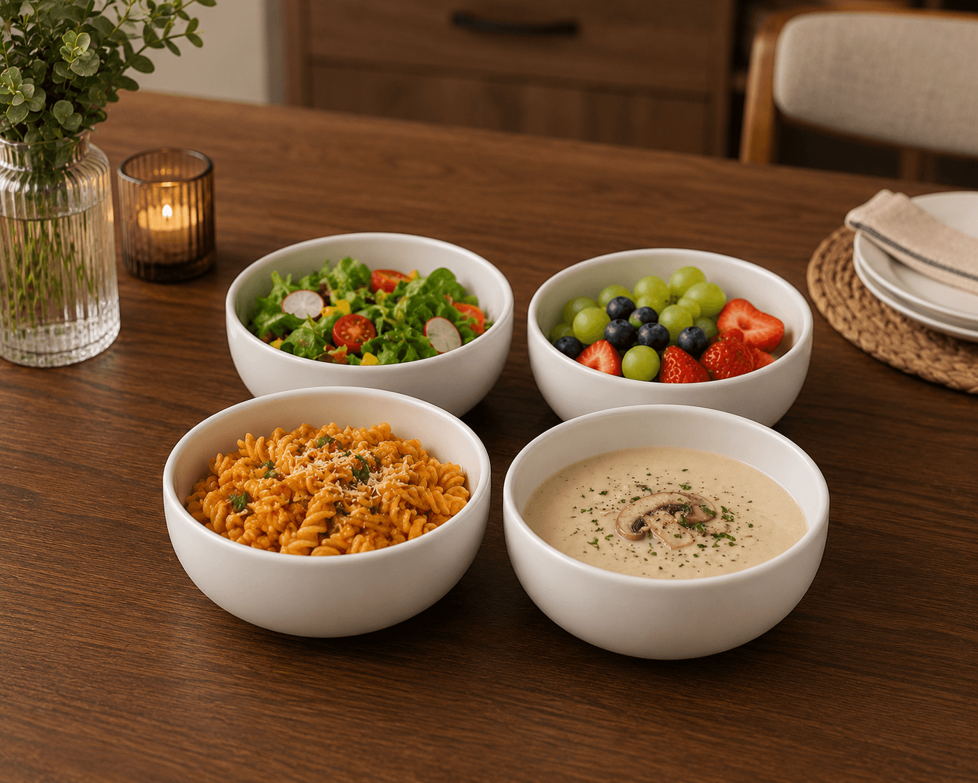 White Ceramic Bowl, Simple and Elegant Design - Suitable for Soups and Appetizers, Durable and Easy to Clean