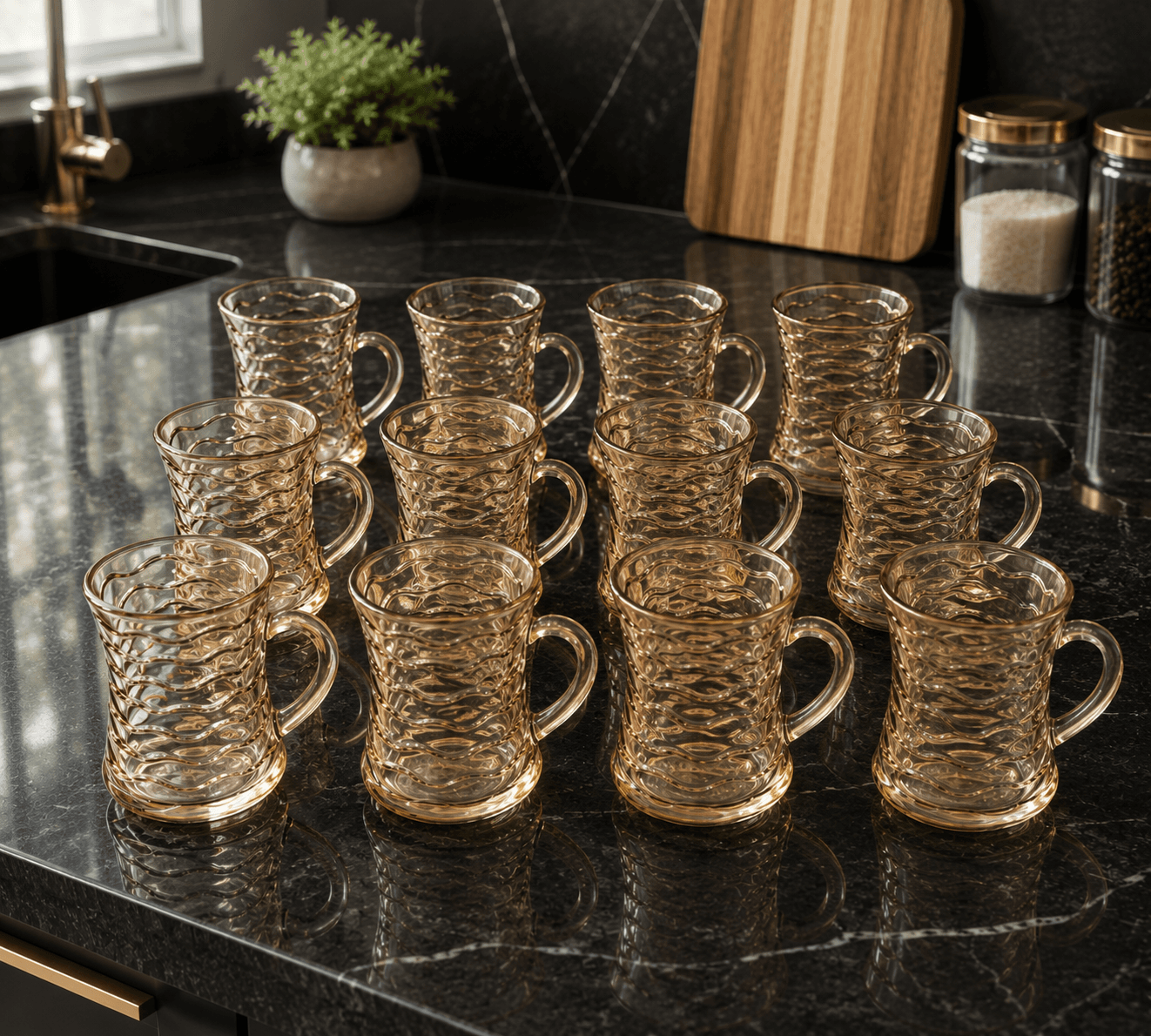 Amber Crystal Pattern Glass Cups Set – 6PCS