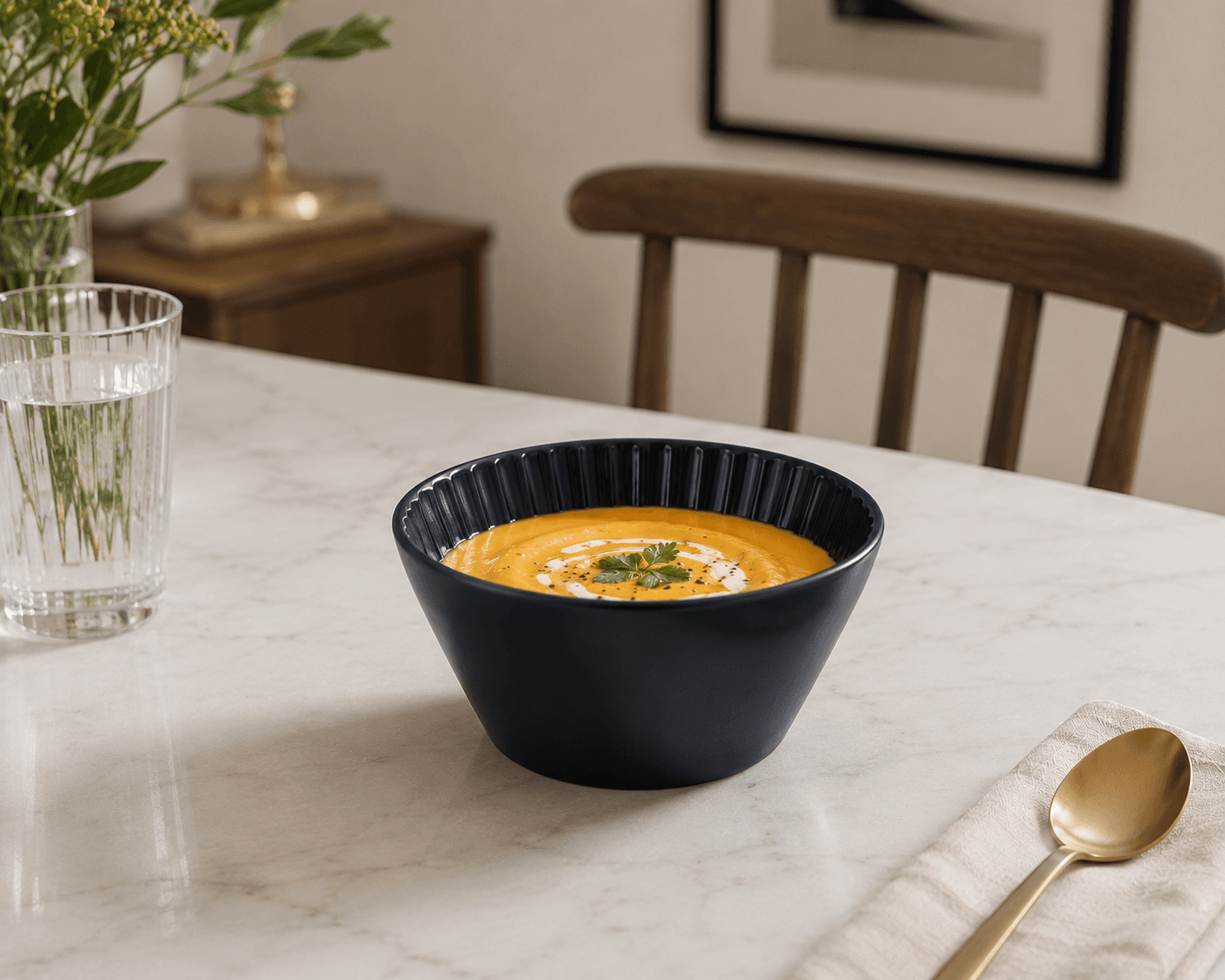 Ribbed Ceramic Bowl Set – Navy Blue (6 Pieces) 2