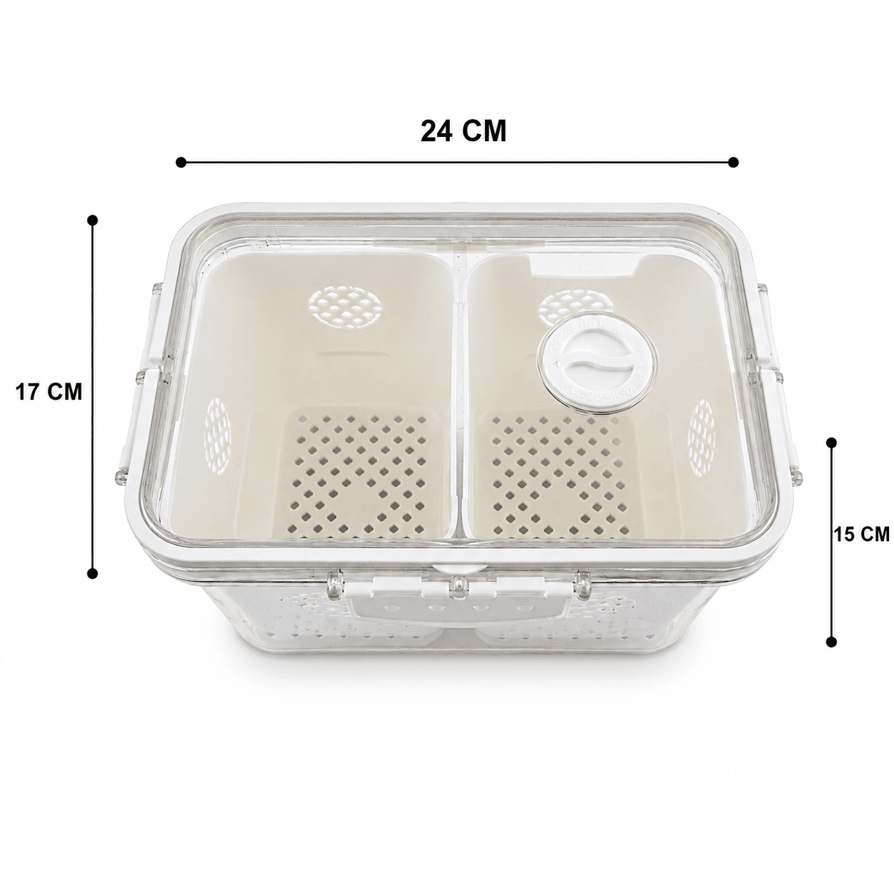 Clear 2-Compartment Food Storage Container with Foldable Carry Handle and Drain Tray 7