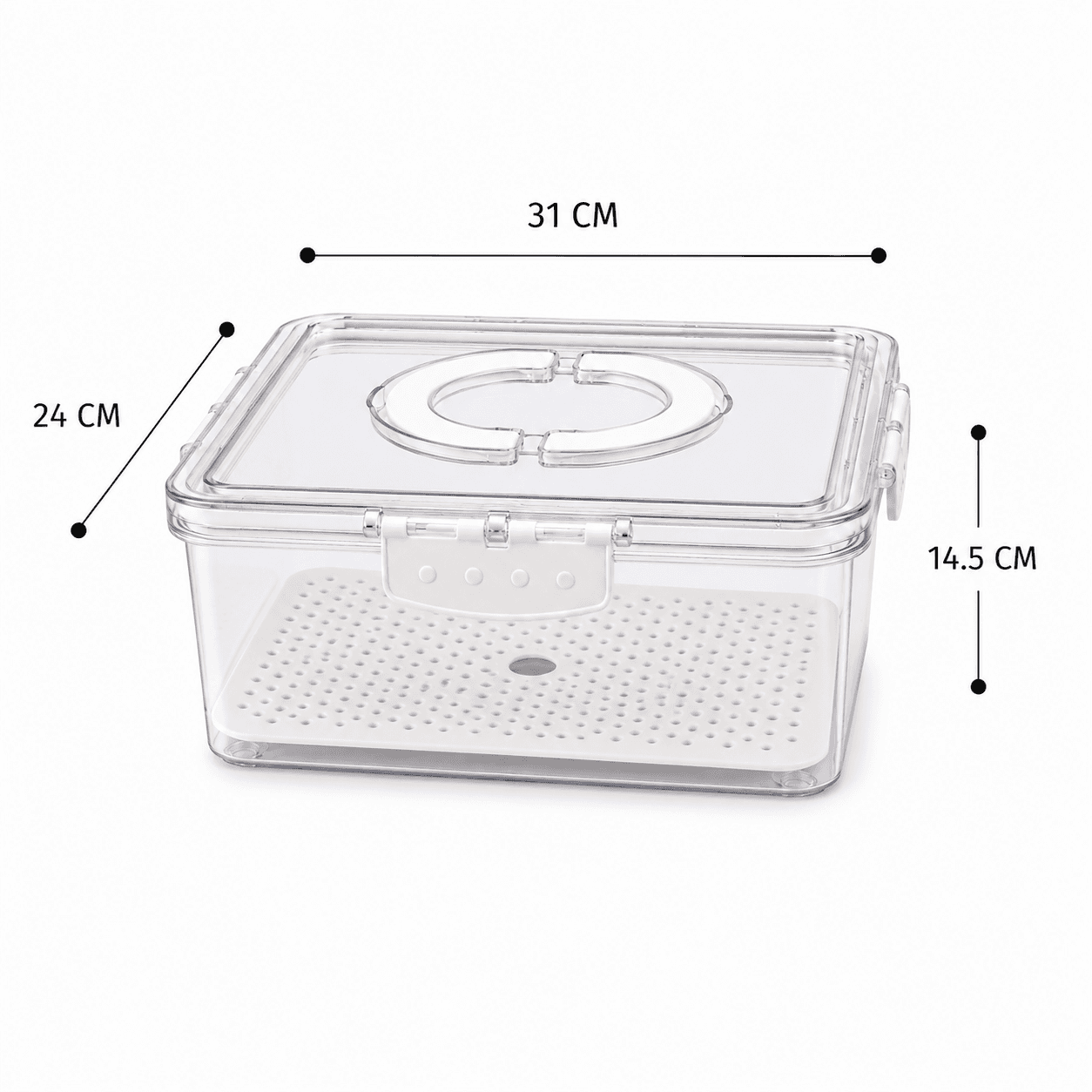 Clear Vegetable Storage Container with Drain Tray and Handle 7