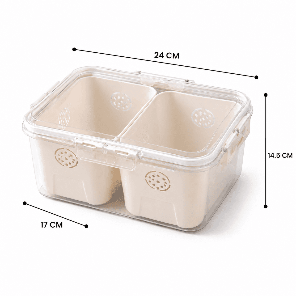 Clear 2-Compartment Food Storage Container with Drain Tray 6