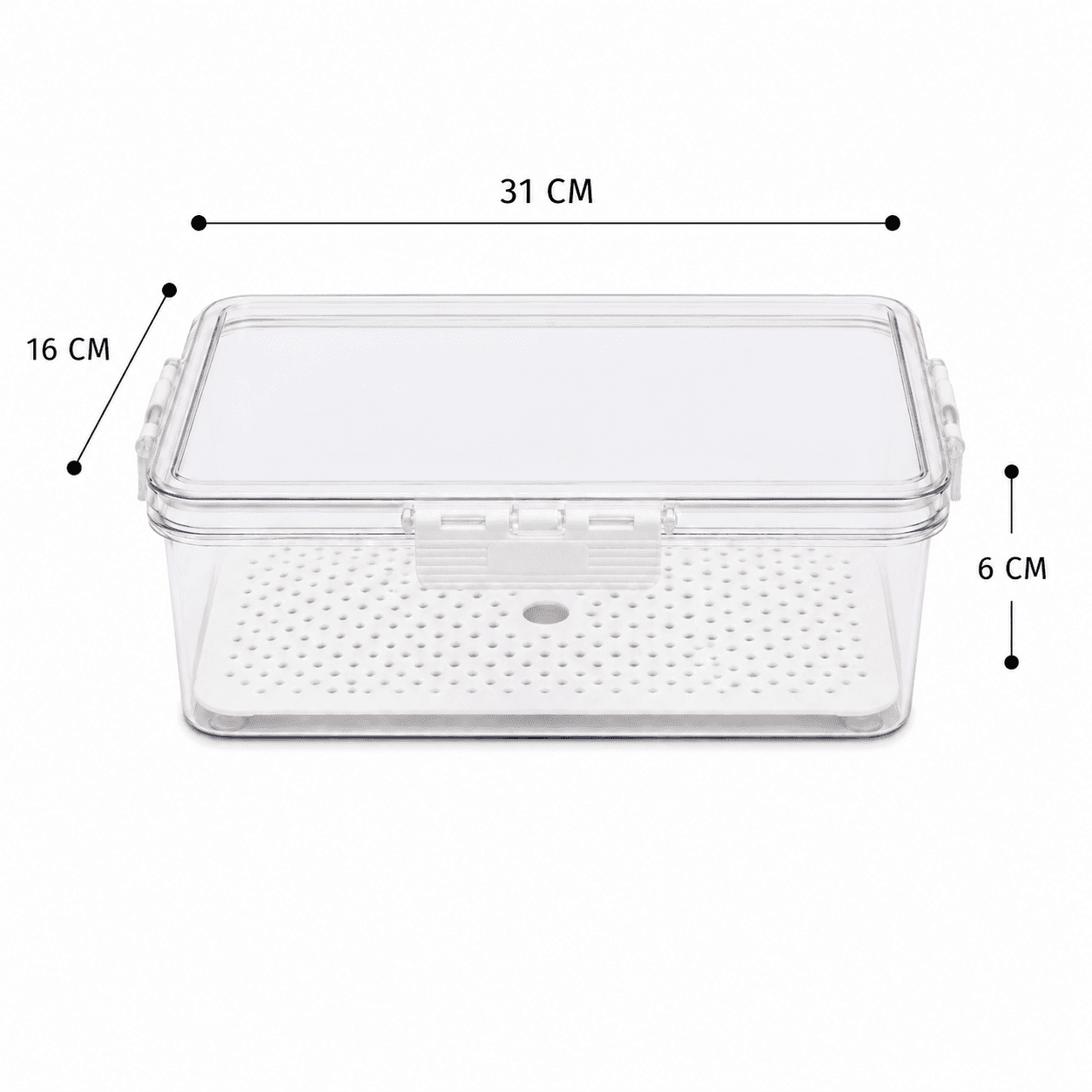 Rectangular Transparent Food Storage Container with Drainage Tray & Side Clip Locks 7