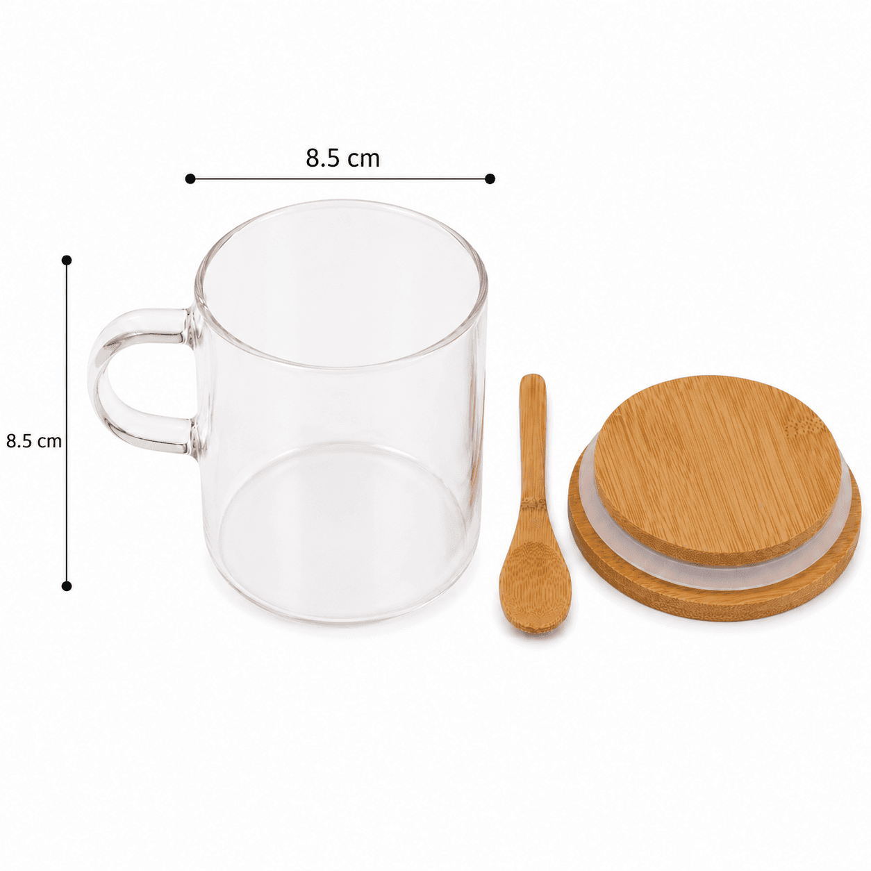 Clear Glass Airtight Storage Jar with Bamboo Lid and Wooden Spoon for Food and Spices – Size 8.5×8 cm

 7