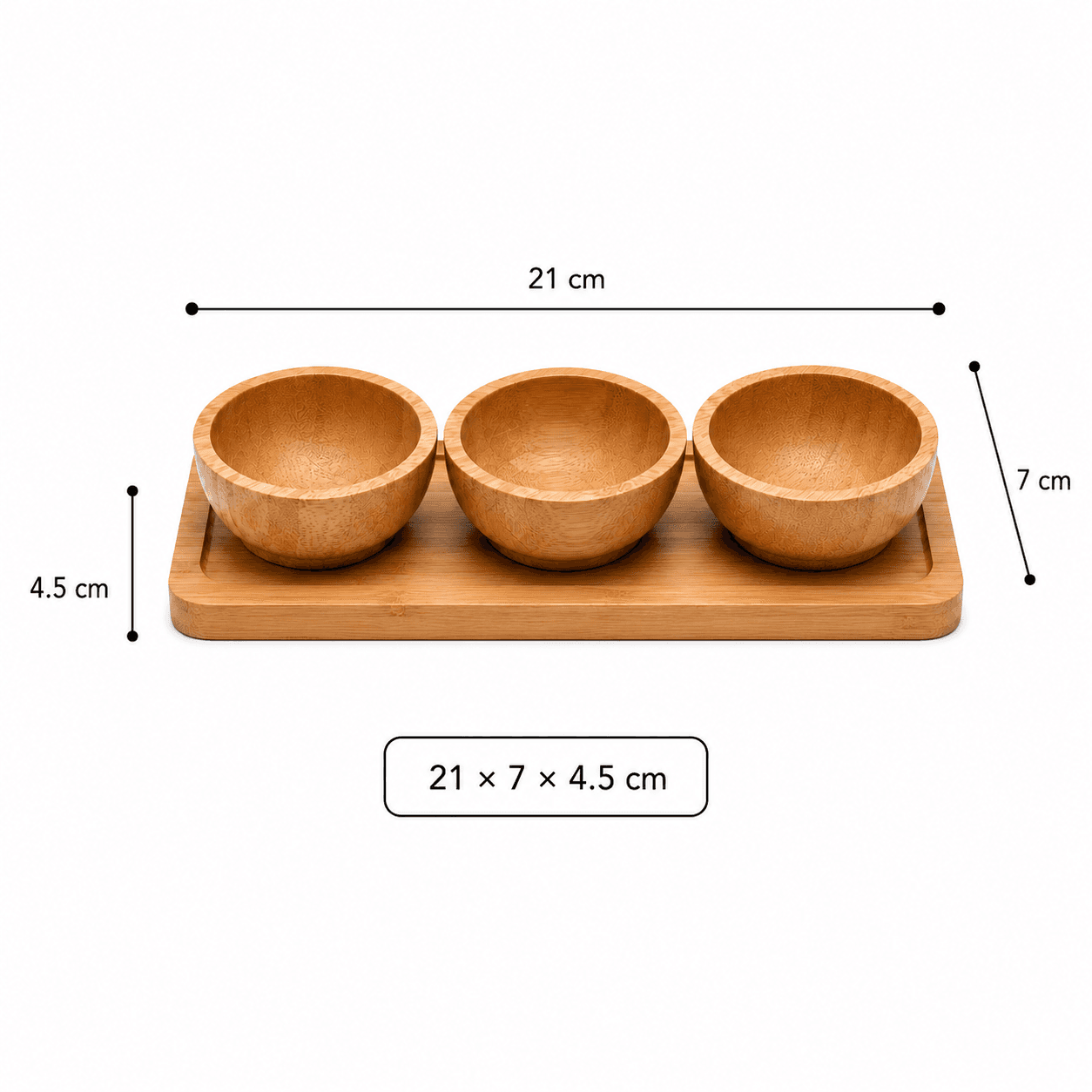 Bamboo Round Serving Bowl Set with Tray - 3 Pcs 8