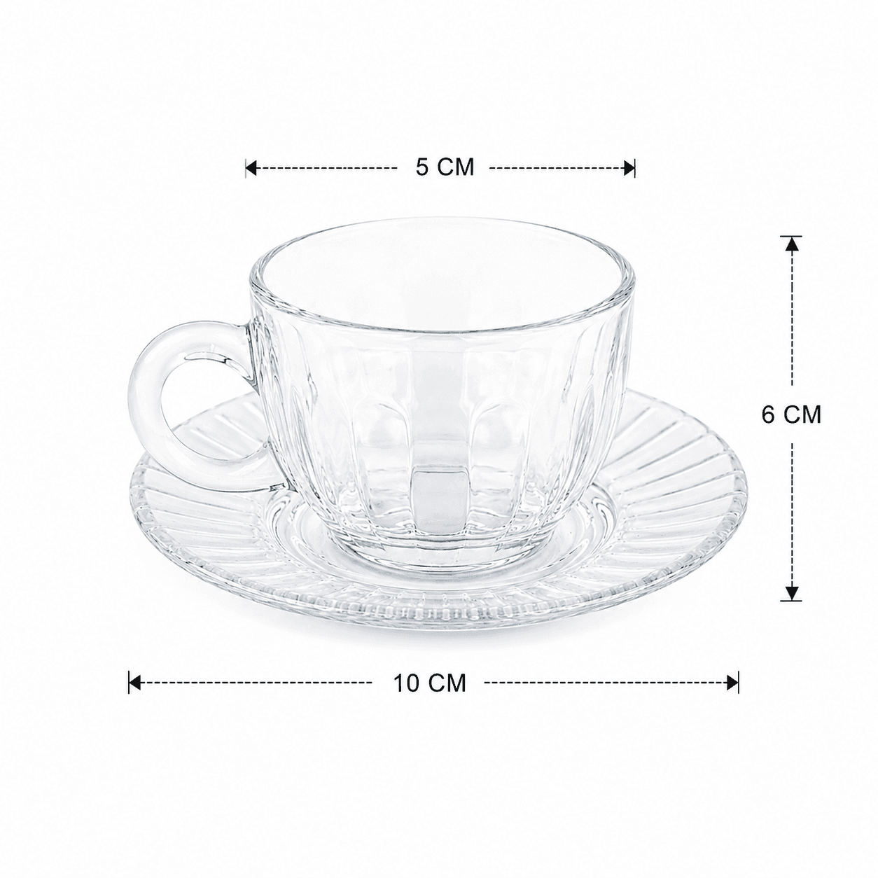 Ribbed Glass Coffee Cup & Saucer Set (6 Pieces) 8