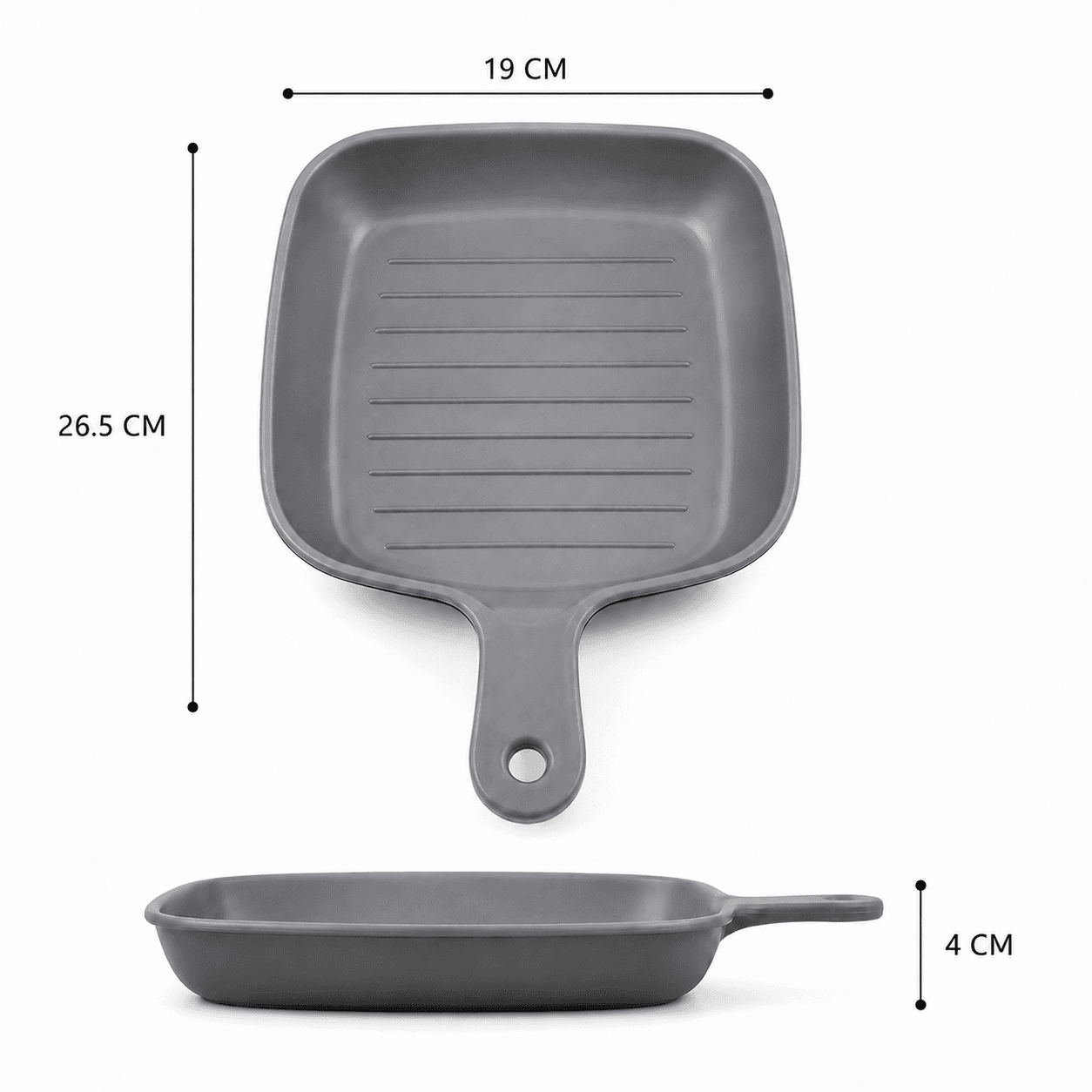 Luxury Cutting Board Style Melamine Serving Tray with Long Handle in Gray Set of 4 Pieces – Size 26.5×19×4 cm



 6