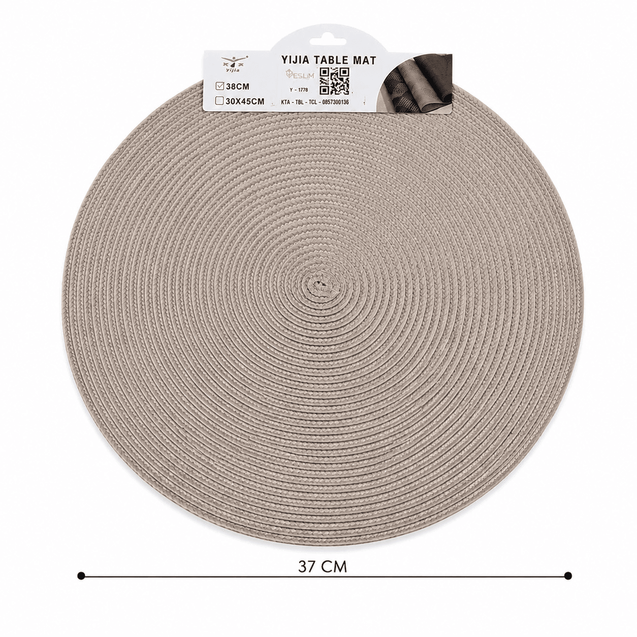 Round Polyester Placemat with Spiral Design for Table Protection - Set of 2 - 38 cm - Beige 8