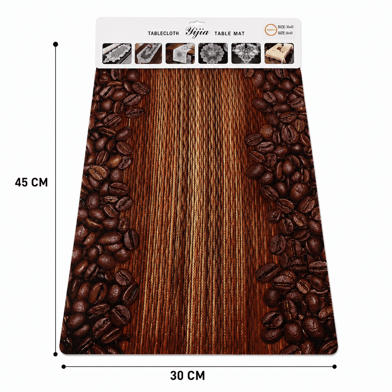 Insulating Mesh Placemat with Coffee Cup and Coffee Beans Print for Table Protection - Set of 3 - 30×45 cm - Orange 4