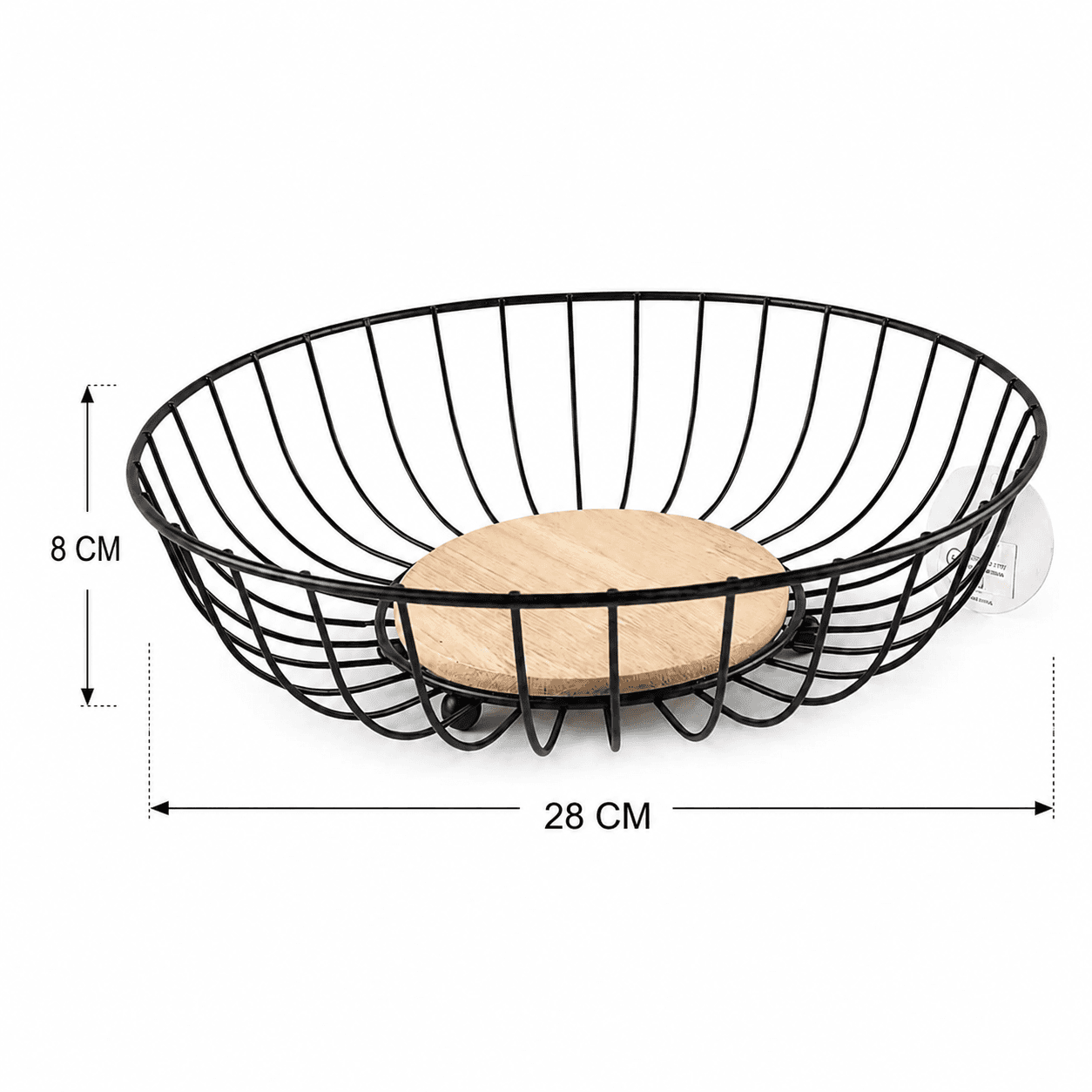 Metal Fruit Basket with Wooden Base - Black 8