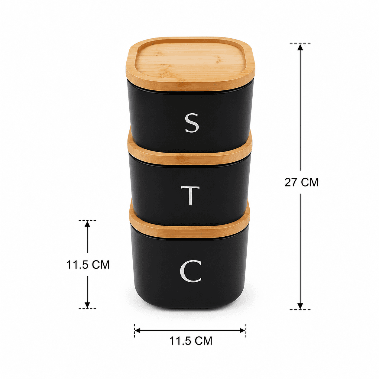 Airtight Storage Container Set with Wooden Lids - 3 Pieces - Black 7