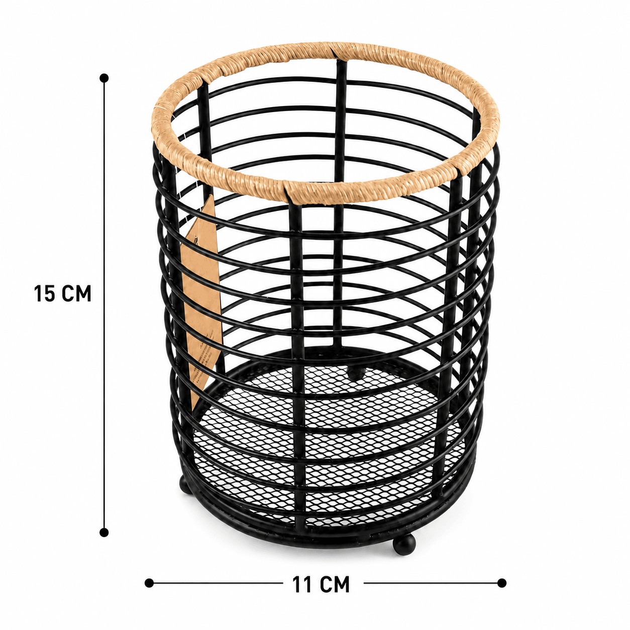 Cylindrical Metal Cutlery Holder with Rope Rim Black 8