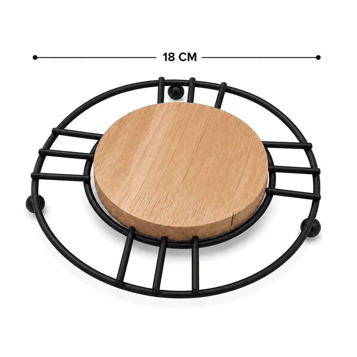 Round Metal Hot Pot Trivet with Wooden Base - Black 9