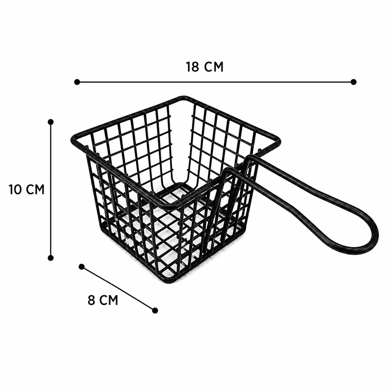 Mesh Metal Fry Basket with Side Handle for Draining Food – 18×10×8 CM - Black 8