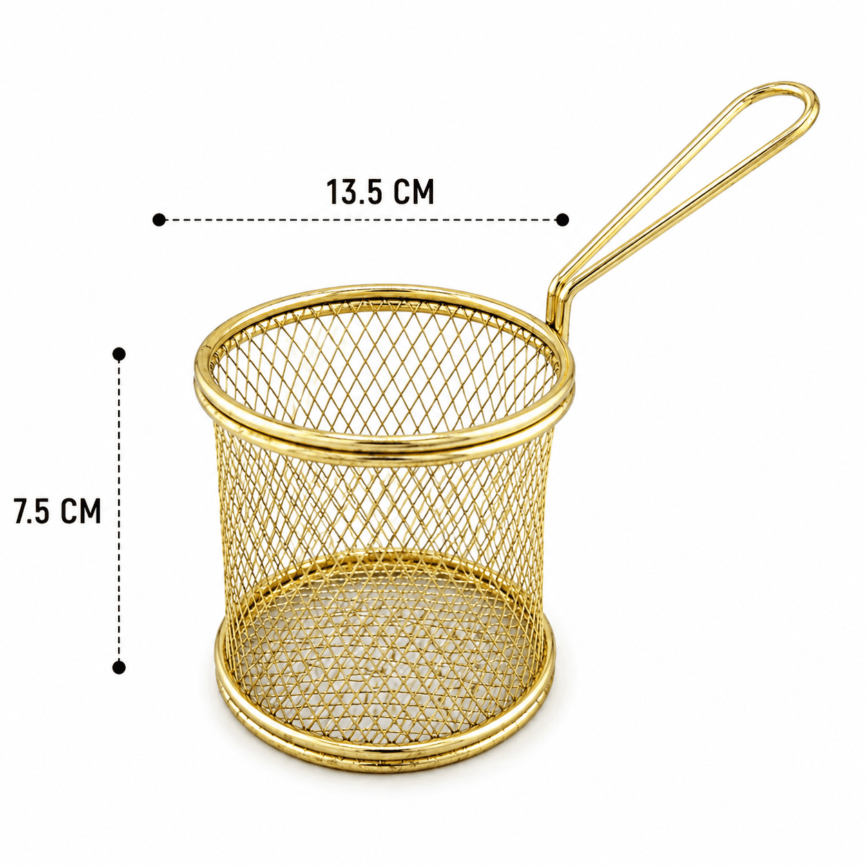 Metal Serving Basket with Handle for Fries & Fried Snacks – Size 7.5×13.5 cm
 7