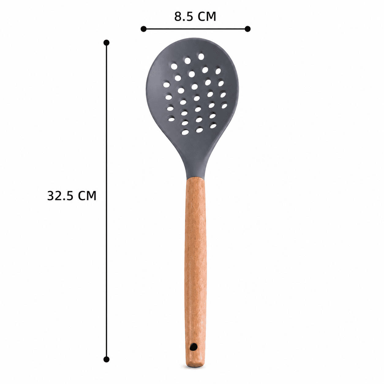 Silicone Strainer Spoon with Wooden Handle (32×8.5 cm) - Sky Blue 4