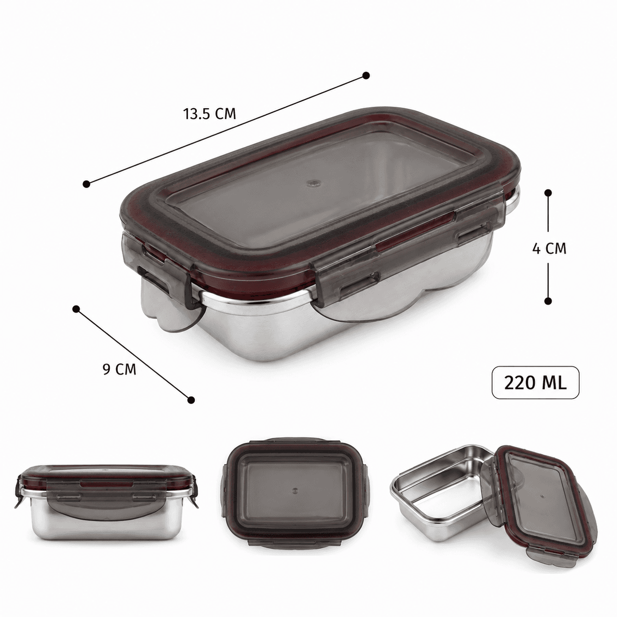Rectangular Stainless Steel 304 Food Storage Container - 220 ML 7