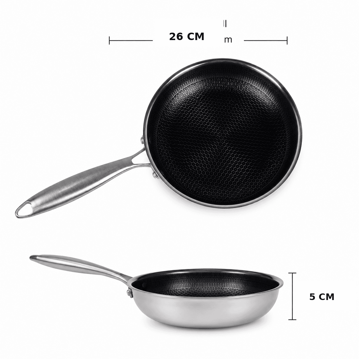 Stainless Steel Frying Pan with Textured Surface, No Lid - Suitable for Quick Frying - 24x8cm 7