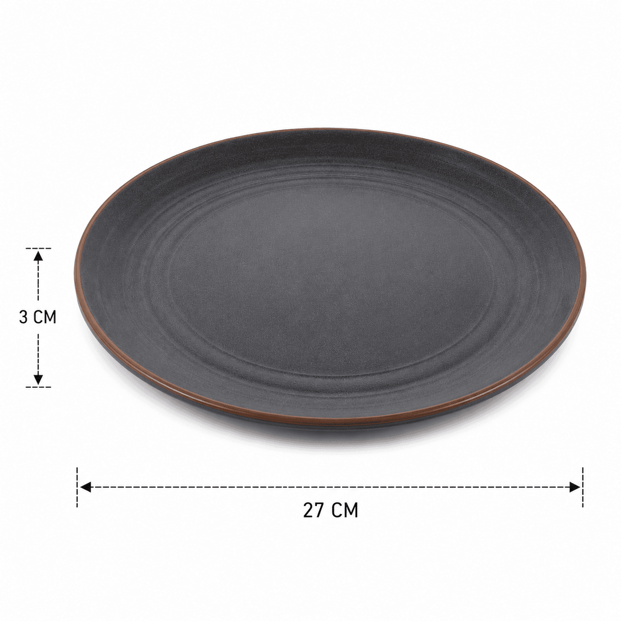 Matte Gray-Blue Porcelain Plate with Brown Rim 8