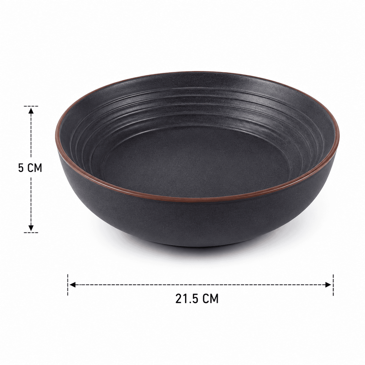Matte Gray-Blue Ceramic Bowl with Brown Rim 6
