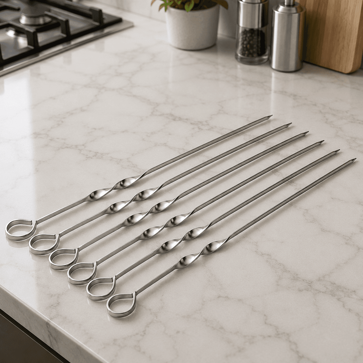 Flat Stainless Steel BBQ Skewers - Set of 6