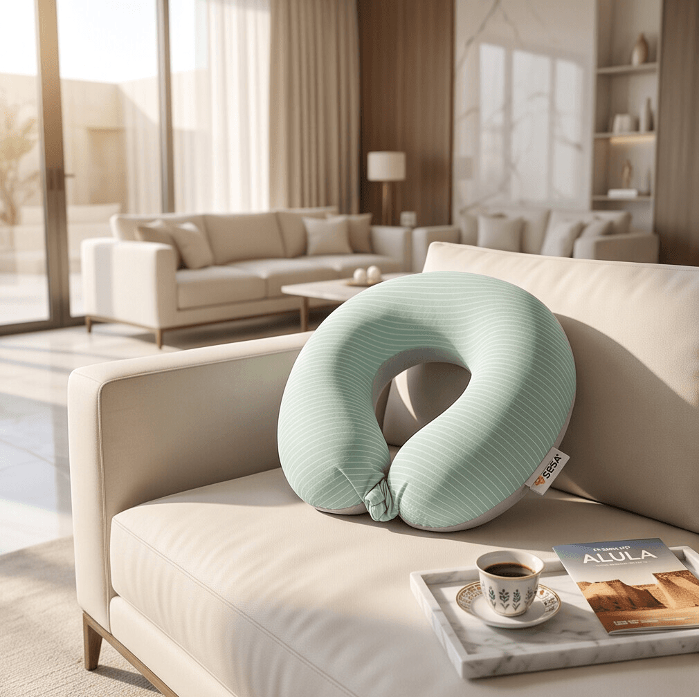 Comfortable Practical Neck Pillow with Storage Bag - Ideal for Travel & Commuting - Gray & Steel Blue