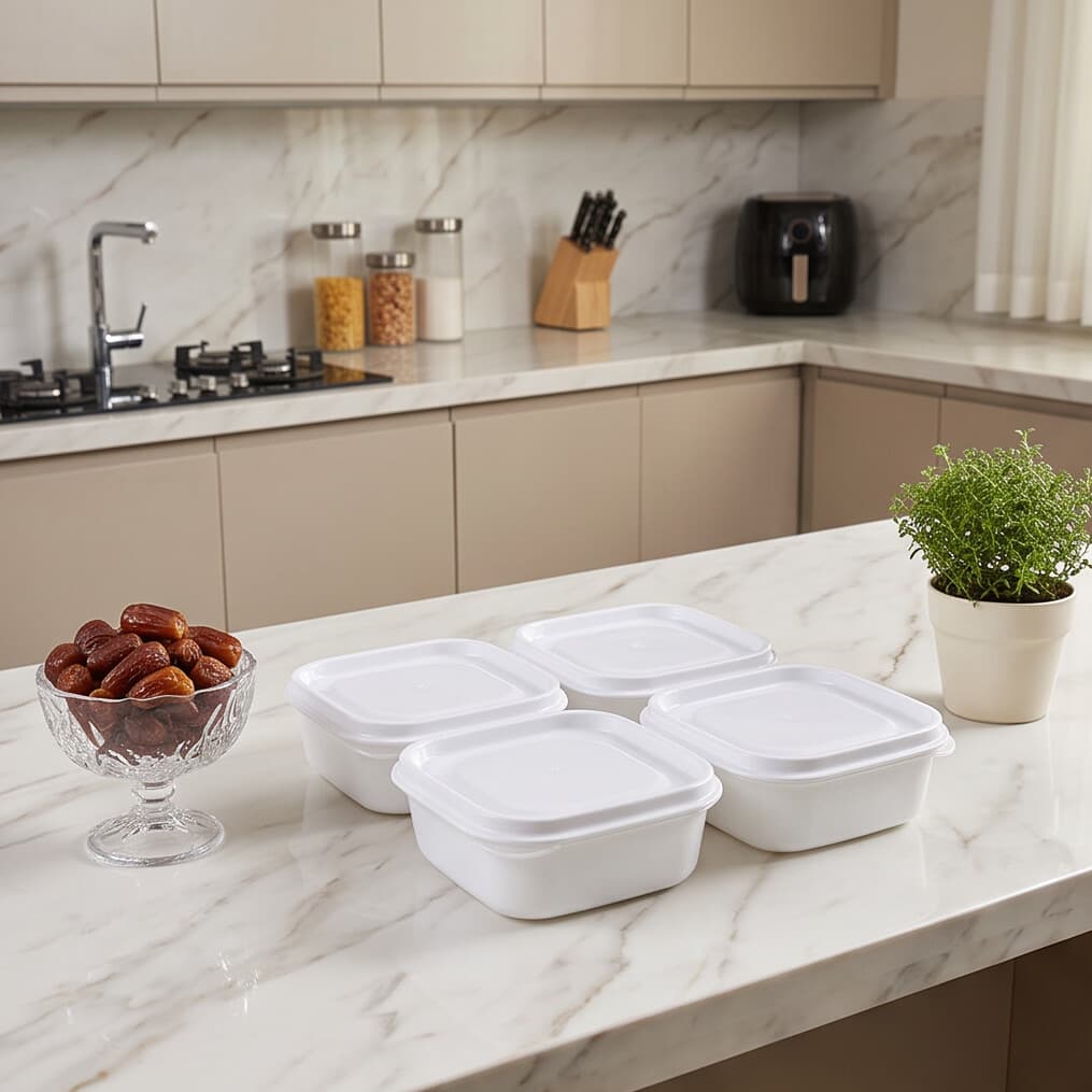Square Stackable Food Storage Container Set - 4 Pieces - White 3