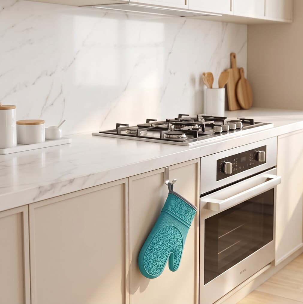 Long Silicone Oven Glove, Heat Resistant with Cotton Lining (29×18.5 cm) - Sky Blue 4