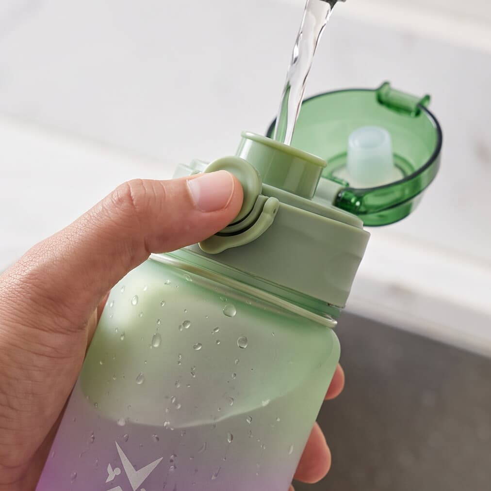 Frosted Design Water Bottle with Silicone Lid 1000 ml - Sky Blue & Green 1