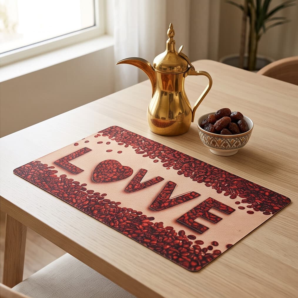 Insulating Mesh Placemat with Coffee Cup and Coffee Beans Print for Table Protection - Set of 3 - 30×45 cm - Orange 1