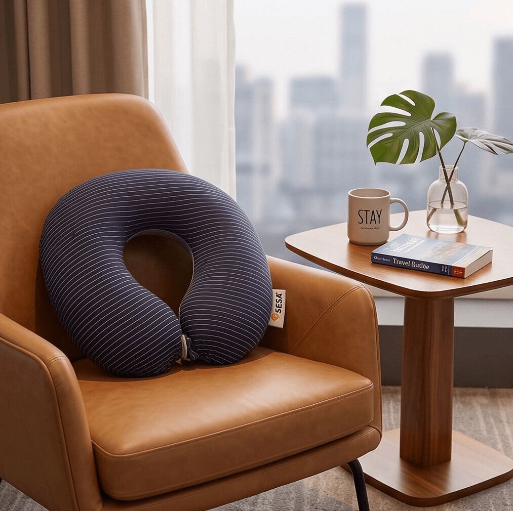 Comfortable Practical Neck Pillow with Storage Bag - Ideal for Travel & Commuting - Gray & Black