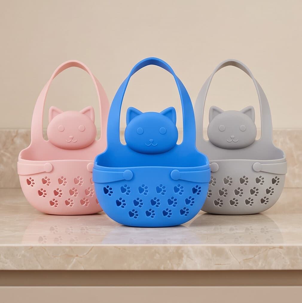 Silicone Storage Basket with Cat Design & Hanging Strap