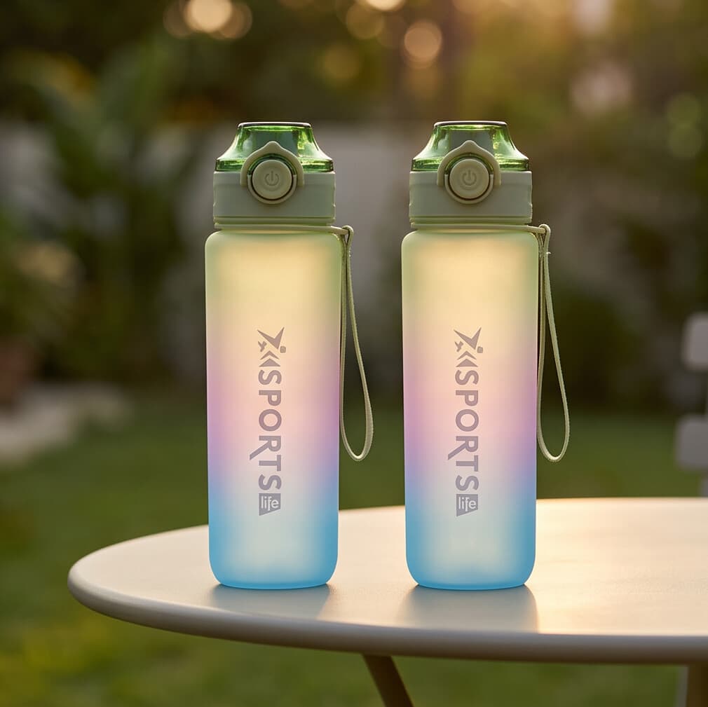 Frosted Design Water Bottle with Silicone Lid 1000 ml - Sky Blue & Green 3