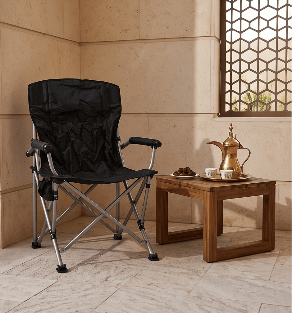 Foldable Camping Chair with Camouflage Design, Cup Holder & Armrests - Black 1