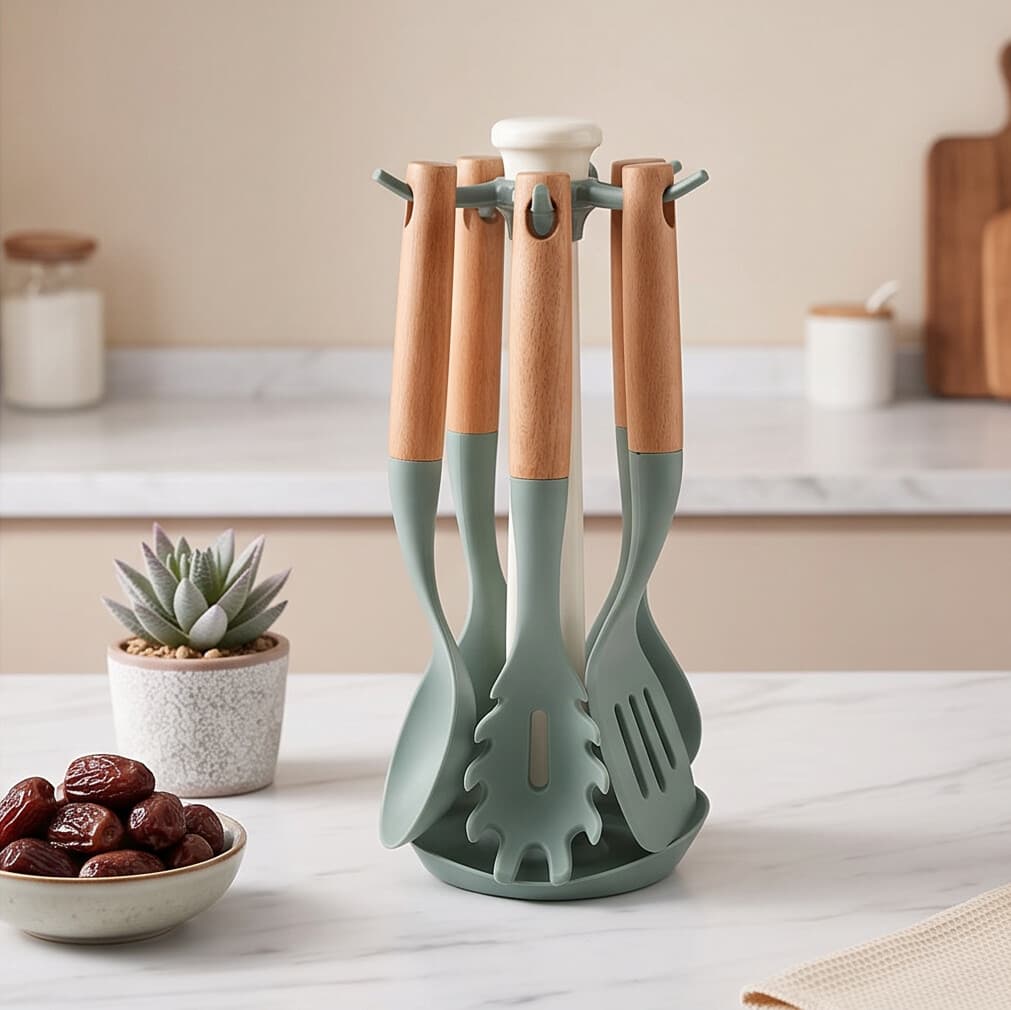 Silicone Kitchen Utensil Set - 6 Pieces - Green 1